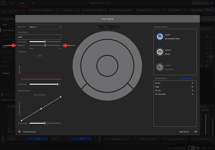 A screenshot of the training window